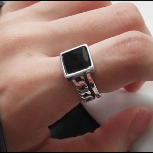 Insta Black Sterling Silver Chain Ring - Picture 2 of 6